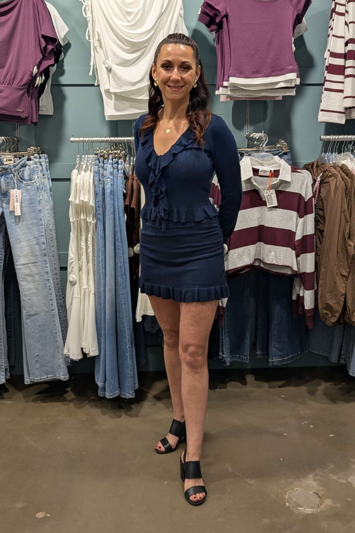 Blue Mini Skirt With Ruffles