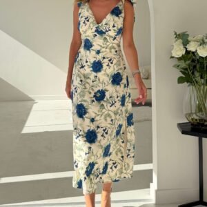 Beverly Floral Tie Shoulder White Midi Dress