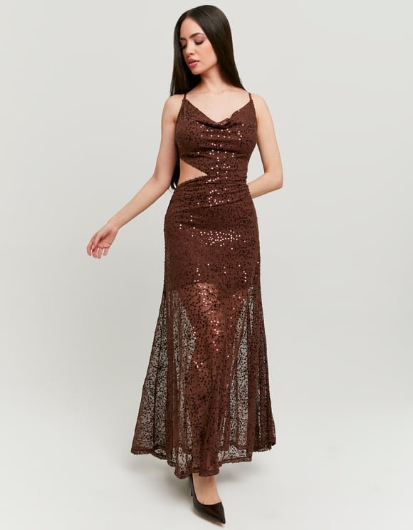 Brown Sequined Maxi Dress