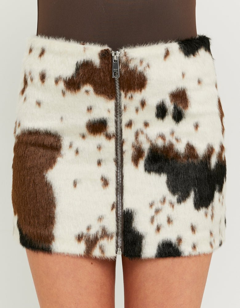 Cow Printed Zip Up Skirt