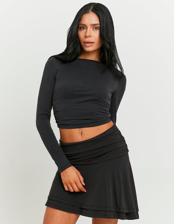 Black Asymmetric Mini Skirt