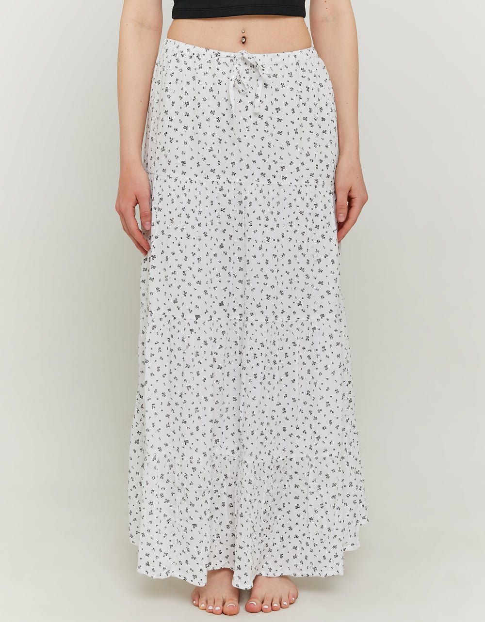 Long White & Black Floral Skirt