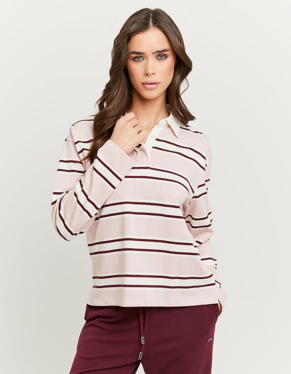 Pink Striped T Shirt With Long Sleeves