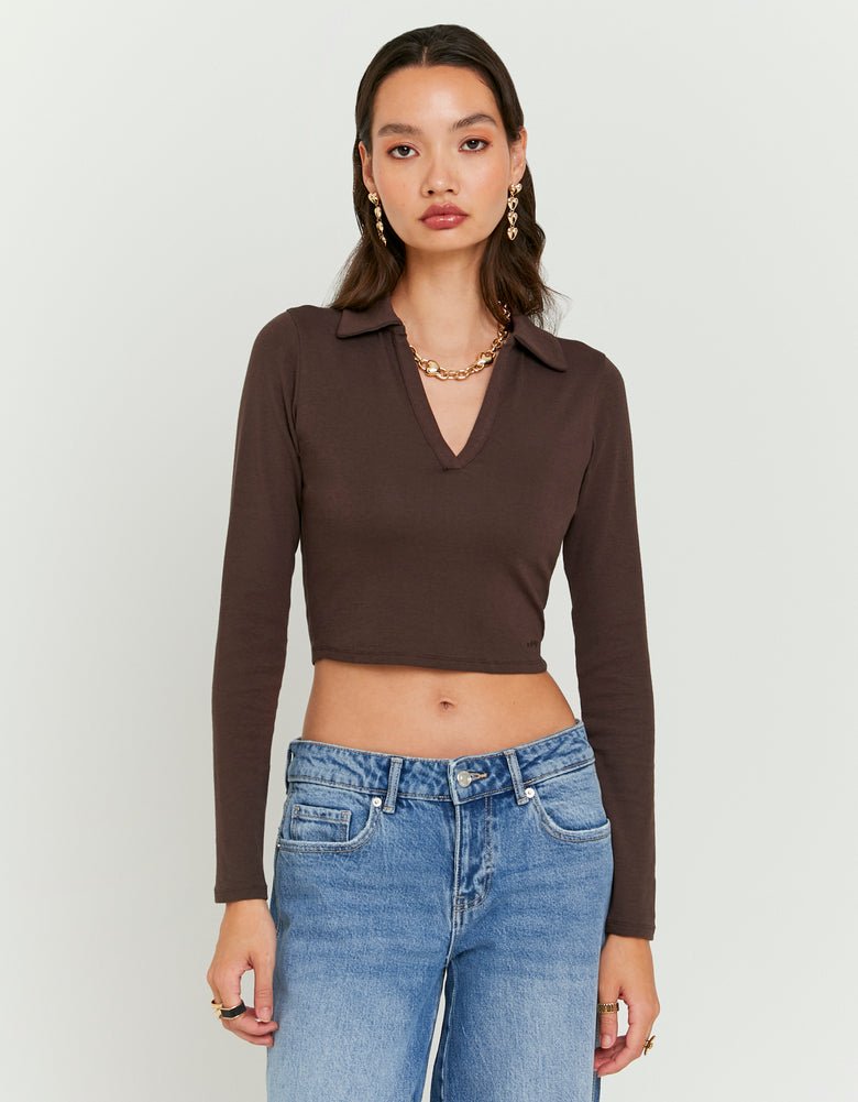 Basic Brown T-Shirt With Long Sleeves