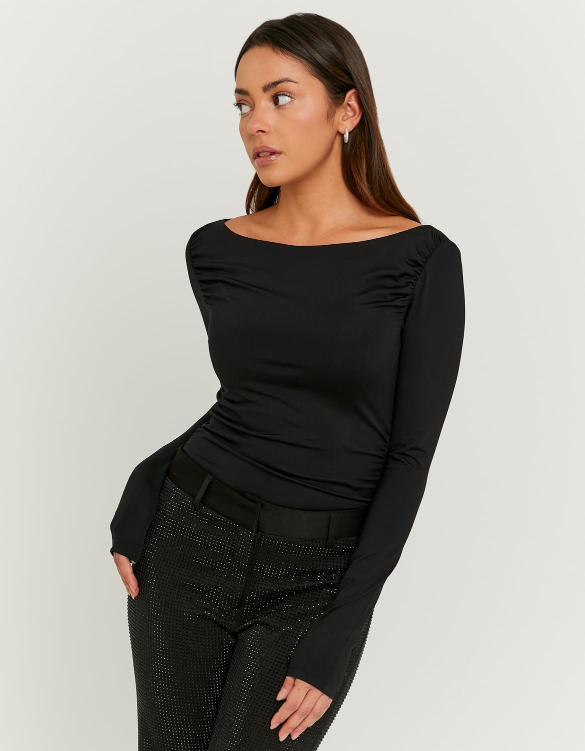 Black Asymmertic Long Sleeve Top