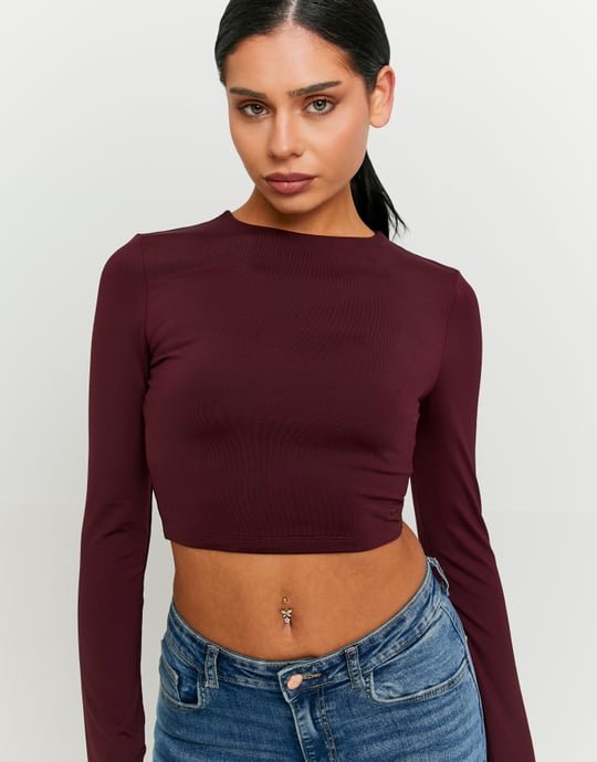 Basic Burgundy T-Shirt with Long Sleeves