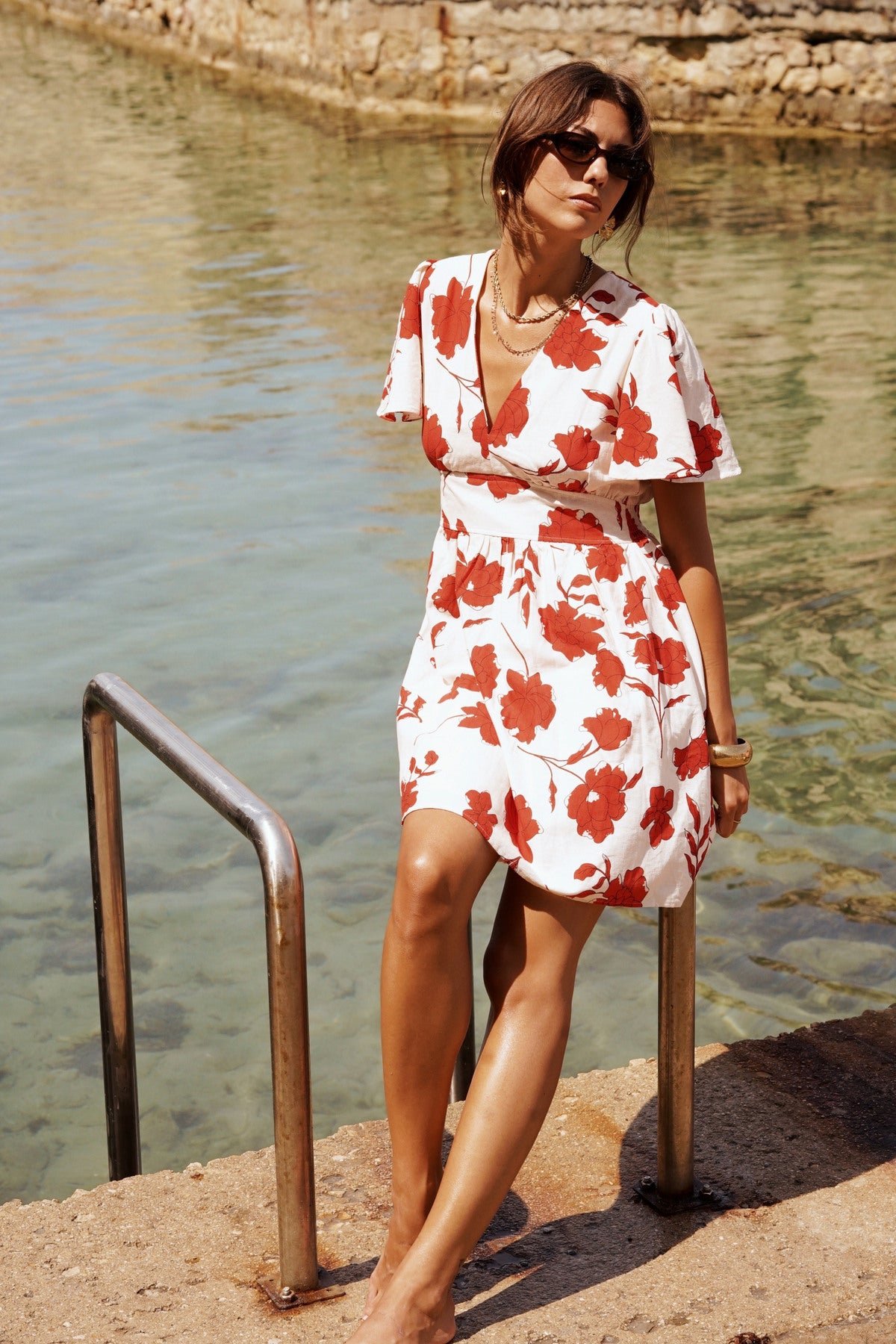 Printed Red Flower Mini Dress