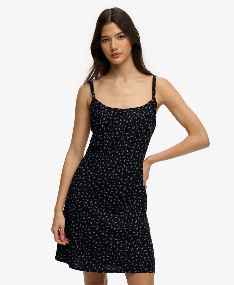 Printed Cami Mini Dress-Black Ditsy Floral